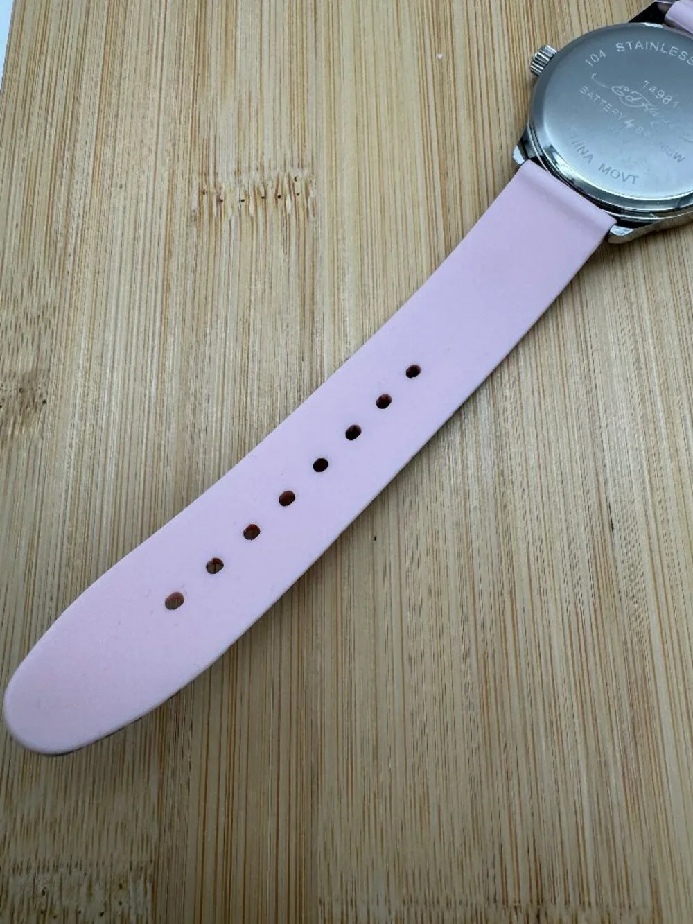 ED HARDY Ladies Light Silver Dial/Matte Pink Artwork Silicone Strap Analog Watch